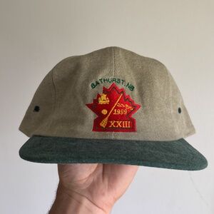 vintage 2 tone ice hockey hat trucker hat strapback brown green canada embroided